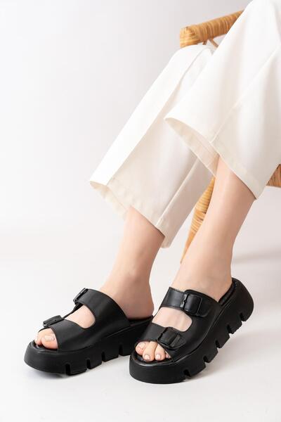 asmi shoes Papuci ortopedici pentru femei, cu talpă groasă și baretă dublă, negri