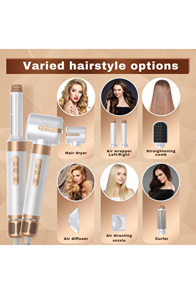 Skylaze Πιστολάκι μαλλιών Skylaze® 7 σε 1, 110.000 σ.α.λ., Air Curler, Κυλινδρική βούρτσα, Διαχύτης, Λευκό