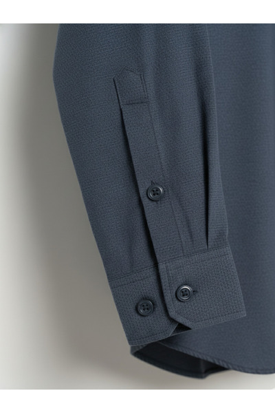 YusGos Long Sleeve Cotton Easy-Iron Textured Regular Fit Premium Men's Shirt Smoked L