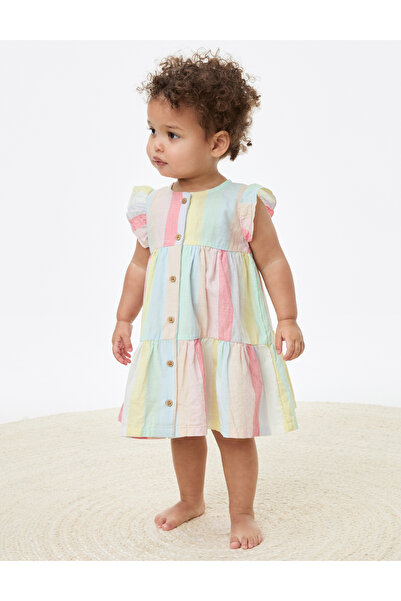 Marks & Spencer Saf Pamuklu Çizgili Elbise (0-3 Yaş)
