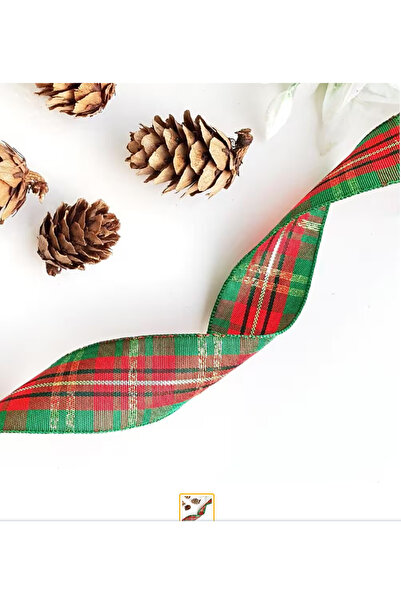 Kezban Tekstil Ekose Desen Süsleme Yılbaşı Kurdelesi 2,5cm - 5 Metre