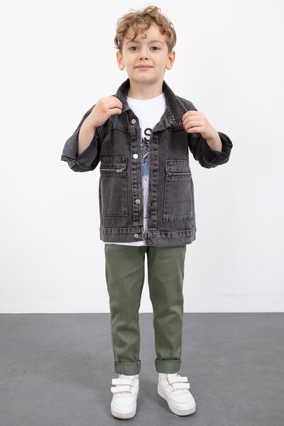 Cansın Mini Smoked Zipper Pocket Jean Jacket Boy's Trousers 3 Piece Suit 20017
