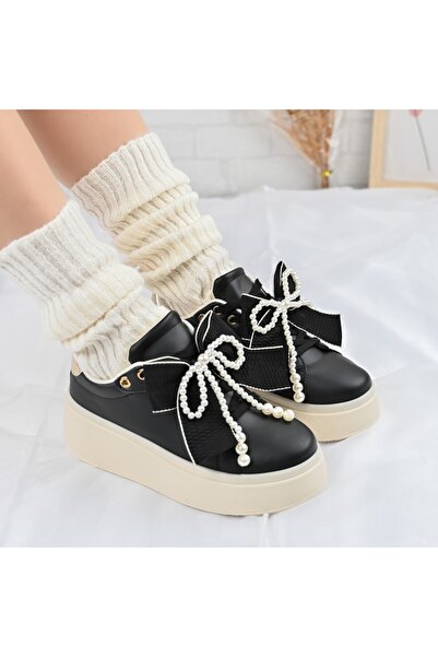 Tmall Pantofi Sport De Dama,Din piele Ecologica,Cu Fundita perle,D1367,Negru