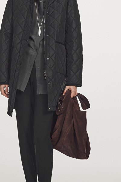 Massimo Dutti Fitilli kadife detaylı uzun hafif şişme mont