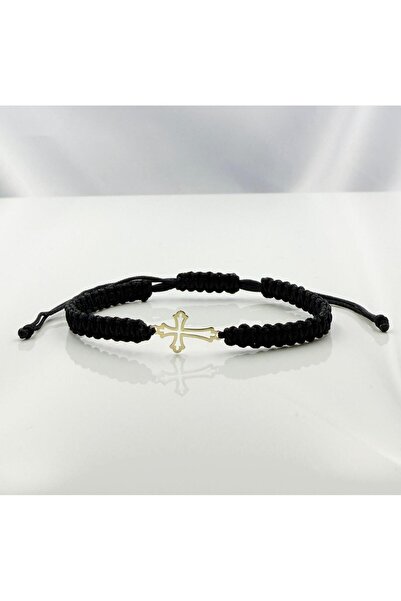 OEM Brățară cu șnur și cruce din aur 585 14K - Reglabila