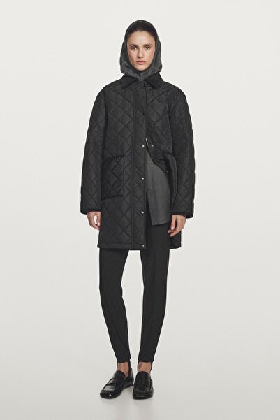 Massimo Dutti Fitilli kadife detaylı uzun hafif şişme mont