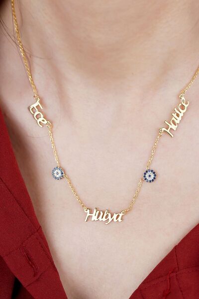 Silvano Jewelry 925 Ayar Gümüş Kişiye Özel Isimli Nazar Boncuklu Kolye
