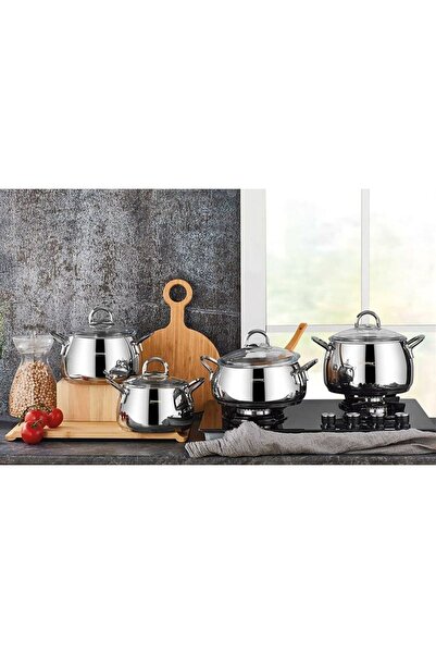 Kahramanlar Acacia Steel Pot Set 8 Pieces Platinum 2000p
