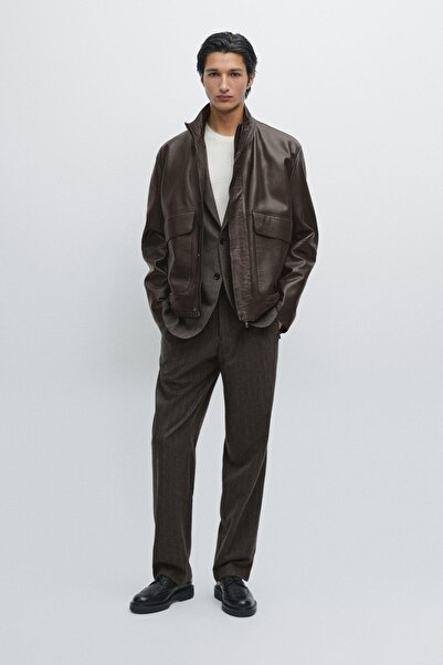 Massimo Dutti Wool blend striped suit trousers