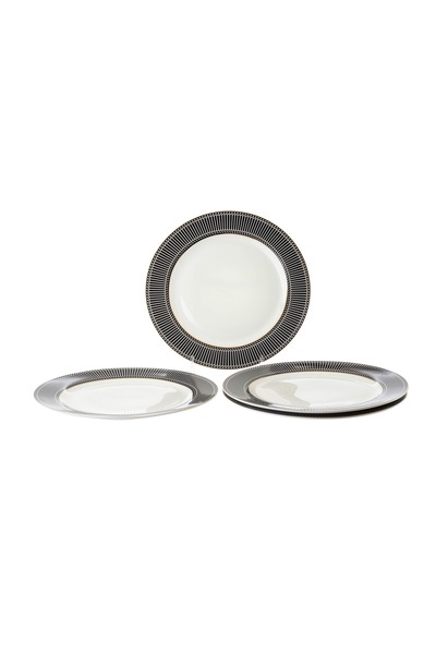 HIC flat porcelain dinner plates 4 Piece with black and gold design 27 cm