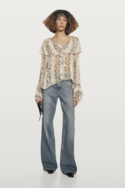 Massimo Dutti Fırfırlı yılan desenli bluz