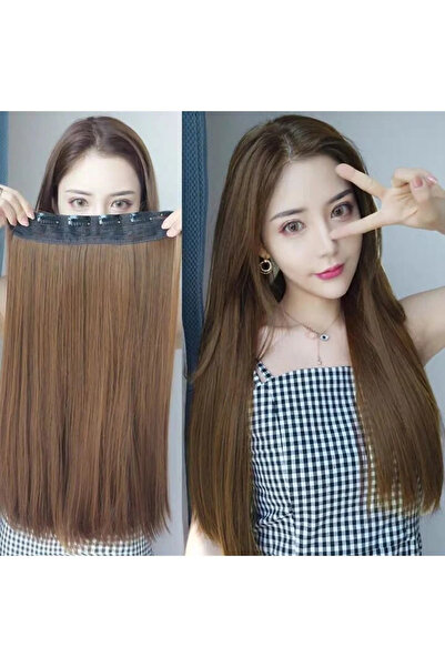 8 Kadına Dair Herşey Kahverengi Düz Uzun Yarım Ay Saç – 3 Parça Çıt Çıt 80cm....