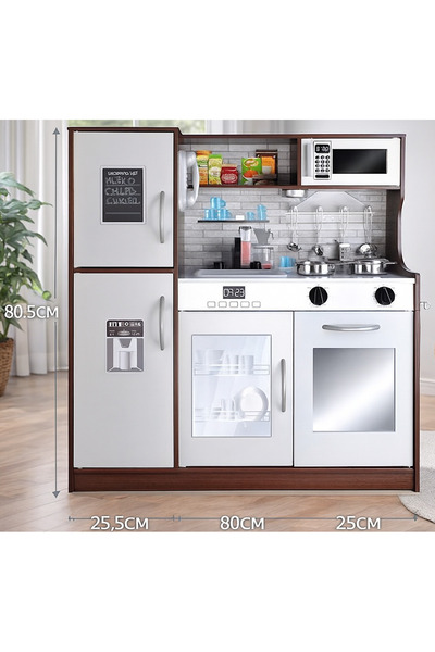 ideal STORE Ξύλινη Κουζίνα με Ψυγείο, Τηλέφωνο, Φούρνο Μικροκυμάτων, Νιπτήρα ...