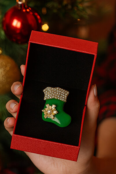 New Obsessions Yılbaşı Çorap Mineli Yeşil Broş Yaka İğnesi