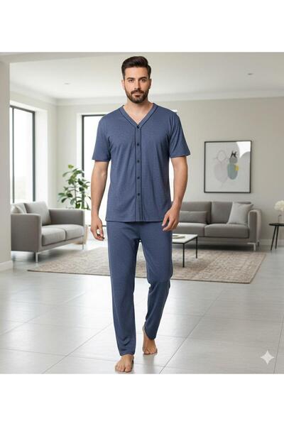 Sude HOMEWEAR Set pijama cu mânecă scurtă cu nasturi în față pentru bărbați - VARA