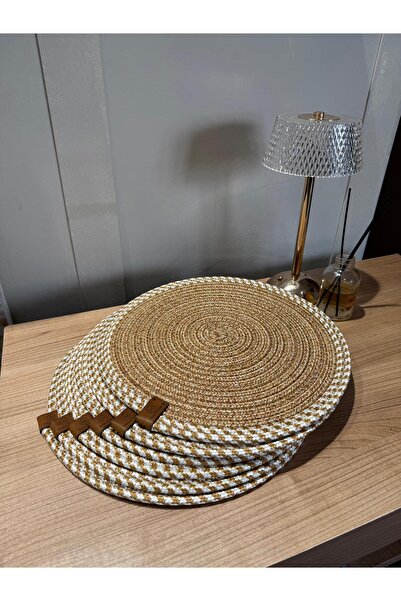 Thalia Home طقم أطباق من 6 قطع بلون أبيض من الخيزران، طقم أمريكي بقطر 32 سم، أطباق منسوجة من الخيزران