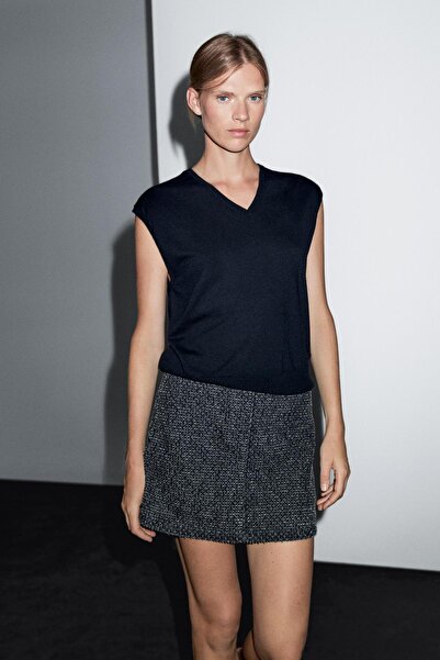 Massimo Dutti Dokulu denim mini etek