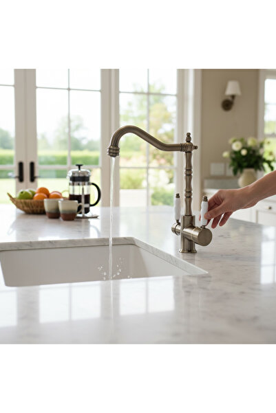 İSAOĞLU YAPI Antik Gold Rustik Arıtmalı Batarya 3 Yollu Arıtmalı Mutfak Muslu...