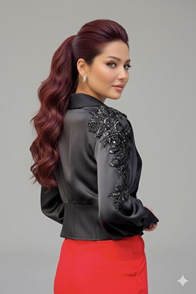 Valerin Antakya Taş işlemeli saten gömlek