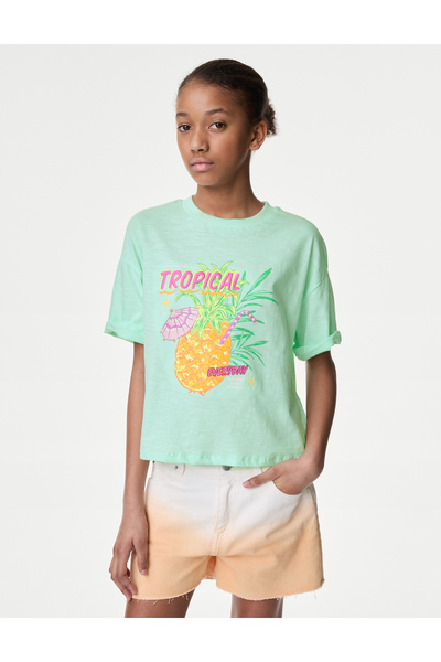 Marks & Spencer Saf Pamuklu Kısa Kollu T-Shirt (6-16 Yaş)