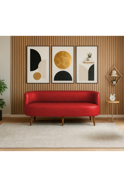 Azra Mobilya Sydney Üçlü Koltuk Kanepe | Deri Kumaş - Ahşap Ayak | Ev & Ofis ...