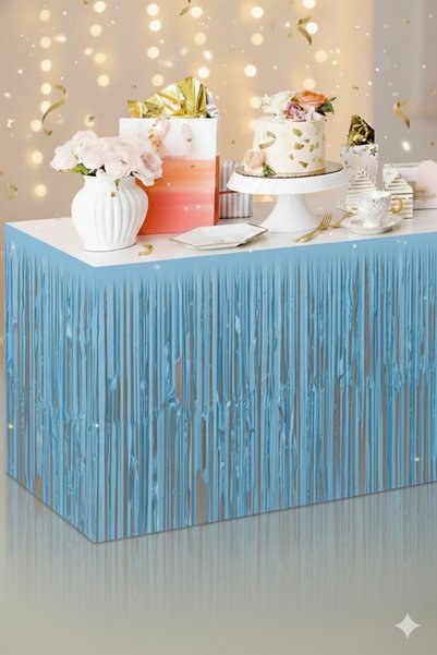 Deniz Party Store AÇIK BEBE MAVİ PÜSKÜLLÜ MASA ETEĞİ KULLANAT 70X300 CM