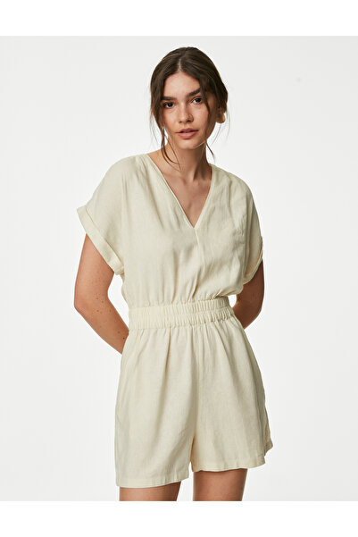 Marks & Spencer Kısa Kollu Şortlu Keten Tulum