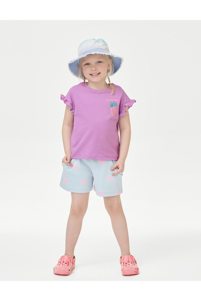 Marks & Spencer Saf Pamuklu Desenli Kısa Kollu T-Shirt (2-8 Yaş)