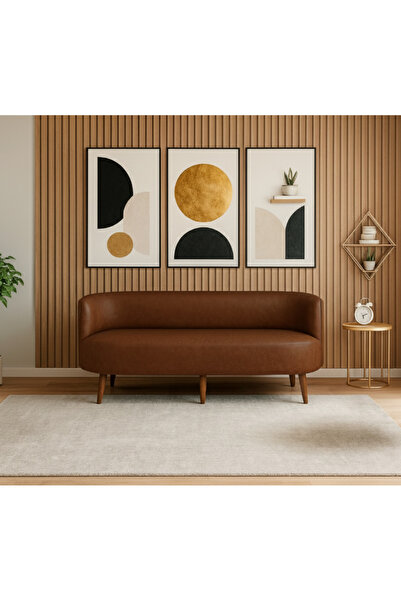 Azra Mobilya Sydney Üçlü Koltuk Kanepe | Deri Kumaş - Ahşap Ayak | Ev & Ofis ...