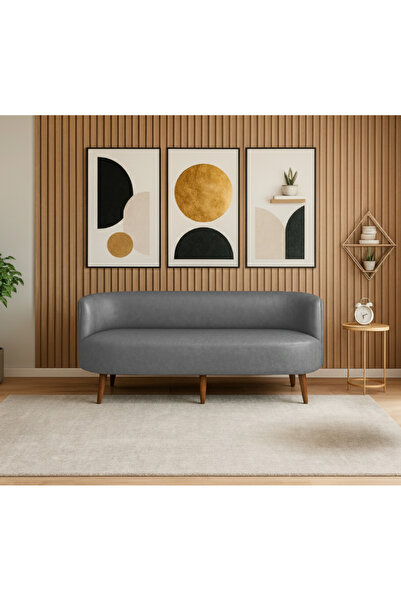 Azra Mobilya Sydney Üçlü Koltuk Kanepe | Deri Kumaş - Ahşap Ayak | Ev & Ofis ...