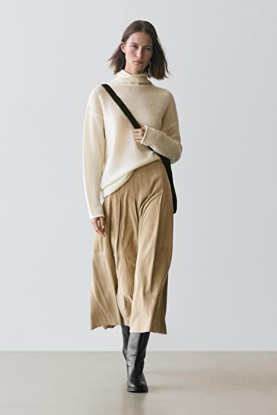 Massimo Dutti Pilili uzun süet deri etek