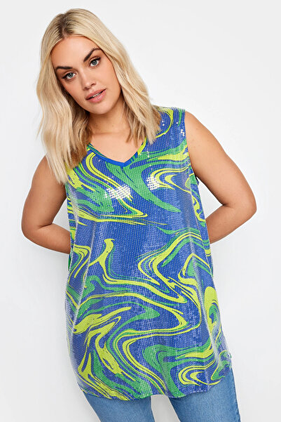 Stil Diva Plus Size V-neck Patterned Sequin Embroidered Tank Top302387