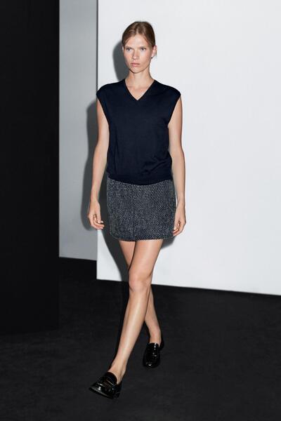 Massimo Dutti Dokulu denim mini etek