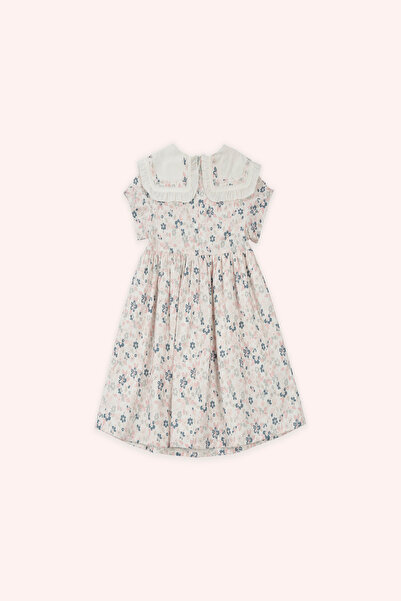 Panço Kız Bebek Çiçek Desenli Beyaz Elbise