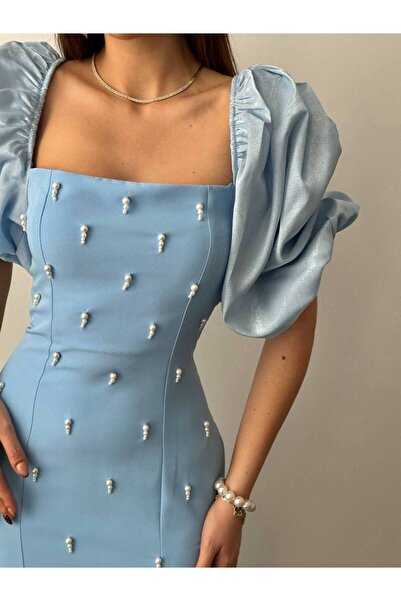 Lady Pixie Γυναικείο μακρύ φόρεμα με κεντημένο μανίκι