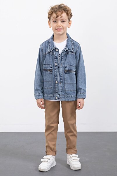 Cansın Mini Синя джинсова куртка на блискавці з кишенями для хлопчиків, штани 3 шт. комплект 20019