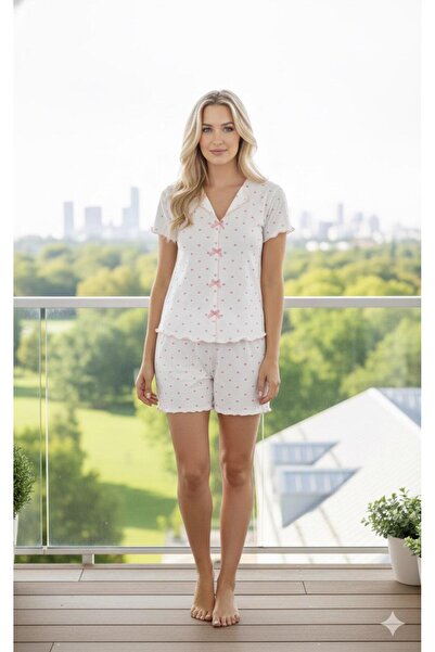 Sude HOMEWEAR Women's Knitted Fabric Dark Blue Star Pattern Short Sleeve Shor...