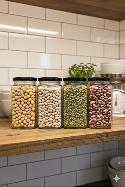 Juniberry 4 Adet Çok Amaçlı Cam Şişe 500cc Şişe Kavanoz Köşeli Metal Kapaklı ...