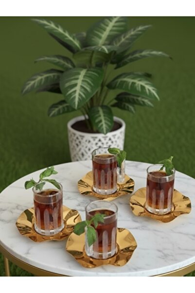 DECOSTYLE 18 Piece Modern Glass Tea Set with Steel Plate |   Premium Hospitality Luxury Presentation Set