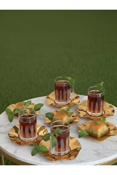 DECOSTYLE 18 Piece Modern Glass Tea Set with Steel Plate |   Premium Hospitality Luxury Presentation Set