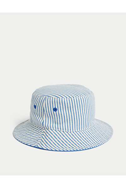 Marks & Spencer Saf Pamuklu Çizgili Sun Smart Şapka (0-1 Yaş)