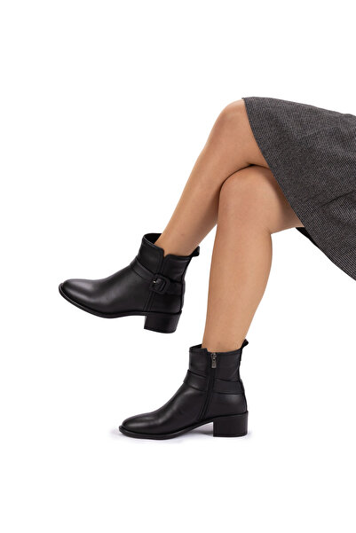 TwoEgoist Kadın Hakiki Deri 4.5 cm Topuklu El Yapımı Tokalı Rahat Günlük Bot