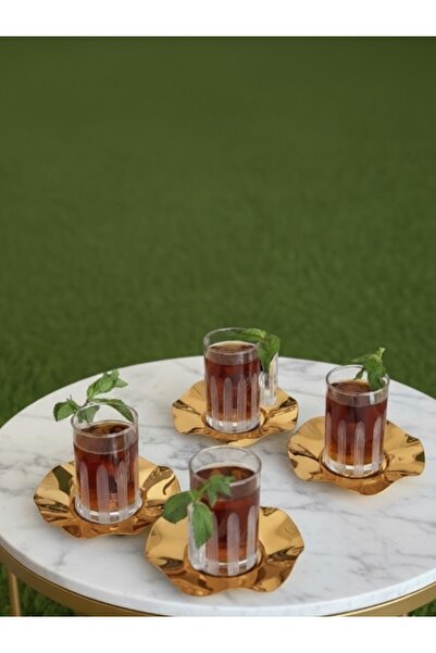 DECOSTYLE 18 Piece Modern Glass Tea Set with Steel Plate |   Premium Hospitality Luxury Presentation Set