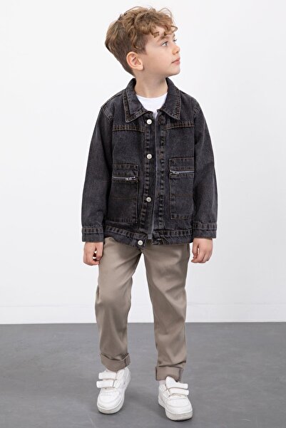 Cansın Mini Black Zipper Pocket Jean Jacket Boy's Trousers 3 Piece Suit 20020