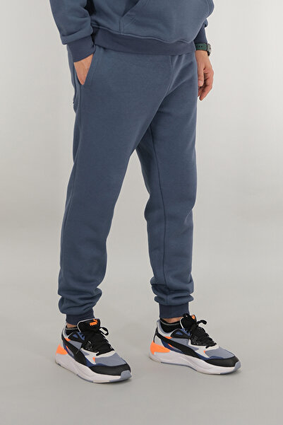 Souris Erkek Petrol Mavisi Eşofman Altı Rahat Kesim 3 iplik Şardonlu İpli Ribana Bel