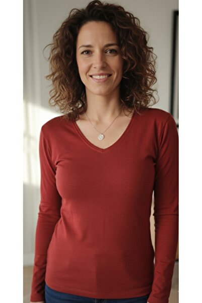 moda felinya Women's Dark Tile Long Sleeve V-Neck Body