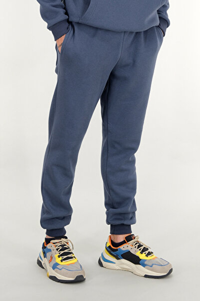 Souris Erkek Petrol Mavisi Rahat Kesim Eşofman Altı 3 iplik Şardonlu Kalın Kumaş