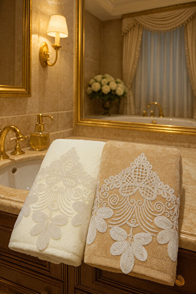 Çeyiz Bahçesi Set prosoape din catifea strălucitoare cu dantelă franceză 50&90
