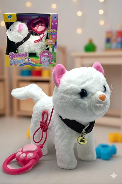 SCOWETTO Peluş Pilli Sesli Tasmalı Yürüyen Sevimli Kedi Mia Tasmalı Oyun Arka...