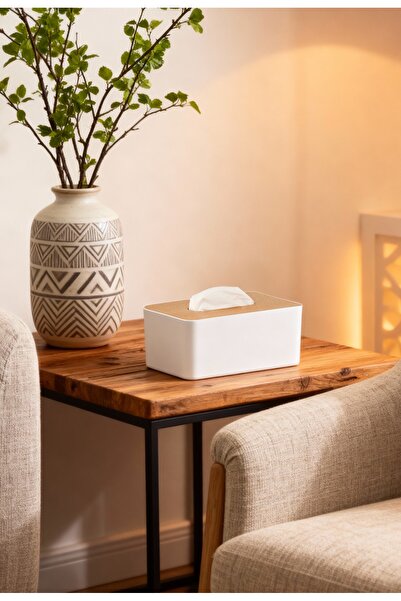 Live House Bambu Kapaklı Peçetelik Sunumluk | 21 x 13 x 9 cm Beyaz Renk 1 Adet
